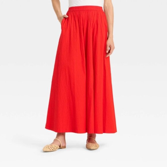 A New Day Women's Red Small Maxi Picnic A-Line Skirt NWT - Picture 1 of 10
